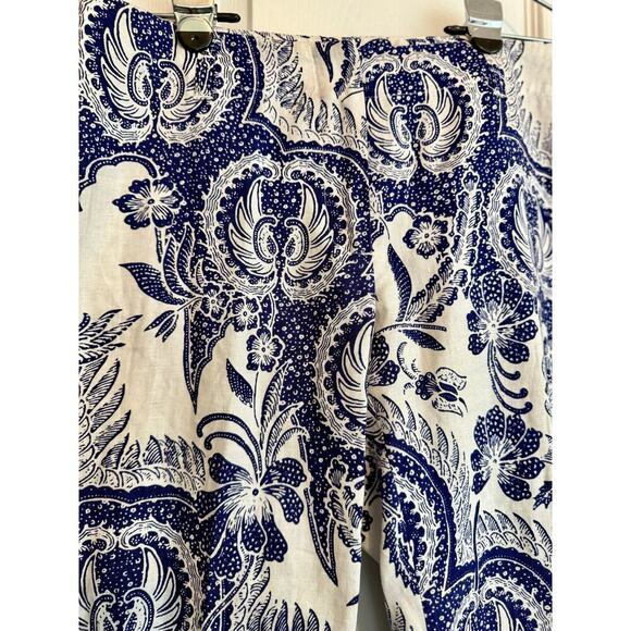 J McLaughlin Blue and White Paisley Print Linen Cotton Pants size 4 - Picture 2 of 4